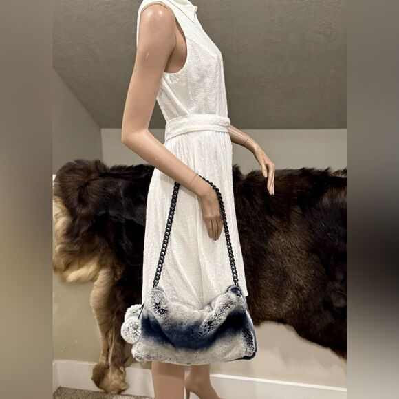 Gray Gradient Real Rex Rabbit Fur Soft Slouchy Bag/Crossbody & Fur Balls Charm - Picture 6 of 17